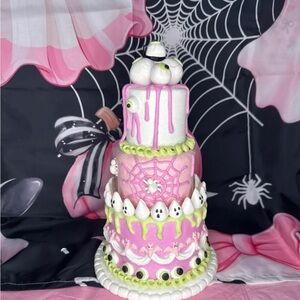 Summerween Light Up Pink Eyeball Tiered Cake new Halloween Decor